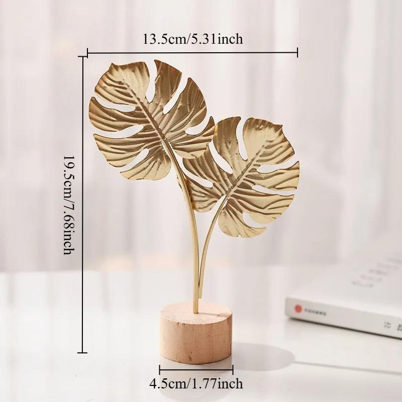 1pc Golden Ginkgo Leaf Feather Metal Model Figurines Desktop Craft Ornaments Photo Props Statues Sculptures Home Christmas Decor