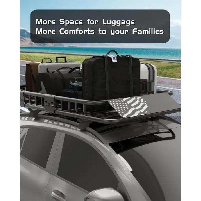 64 X 39 Inch Universal Roof Rack Basket, 200 Lbs Capacity Cargo Carrier with Wind Fairing for SUV, Truck, RV & Vehicle Roof Rack