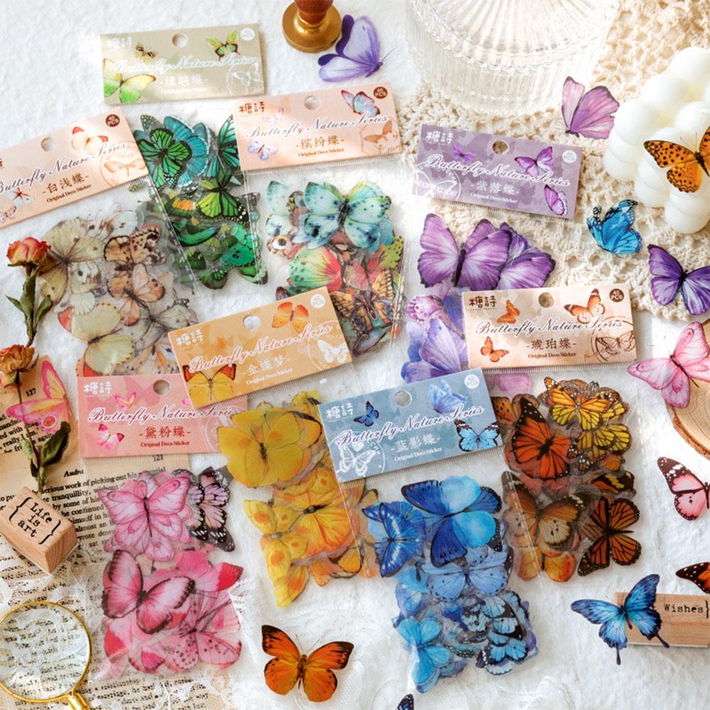 40Pcs/Bag Beautiful Butterfly Sticker PET Transparent Card Journal Decorative DIY Epoxy Resin Craft Material Book Calendar Decor