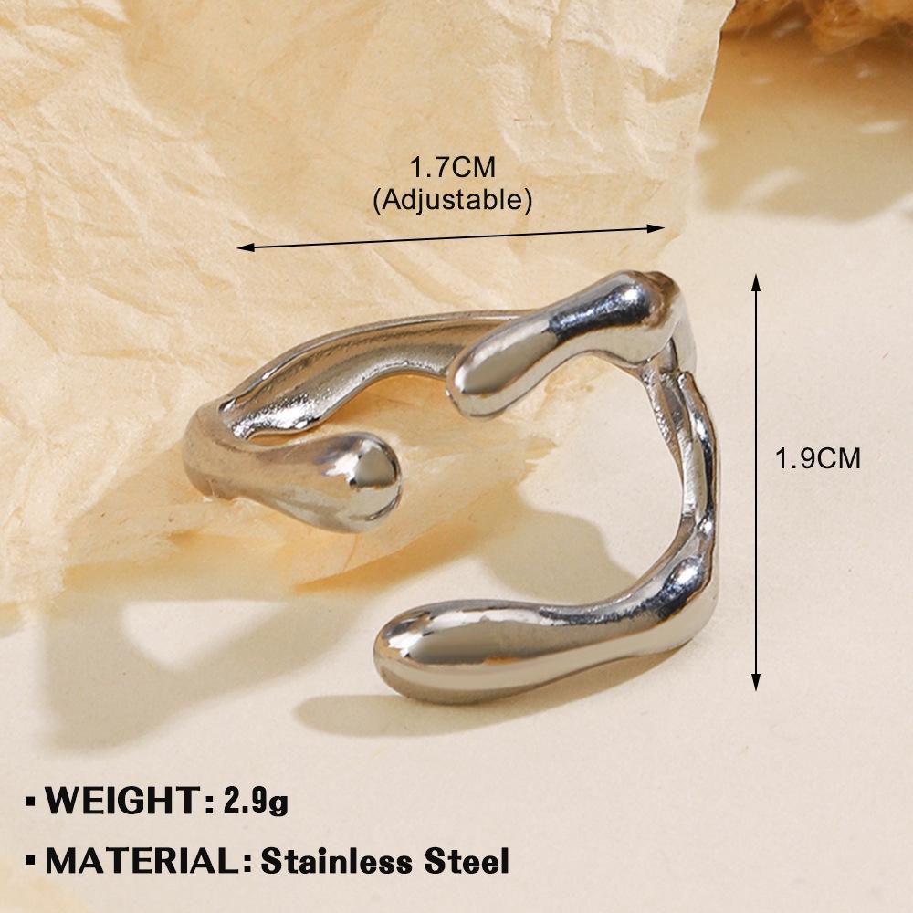 European & American Fashion Stainless Steel Heart-Shaped Geometric Ring - French Retro Style