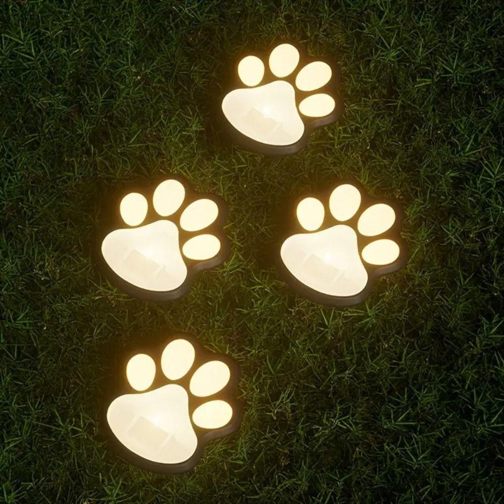 4Pcs Solar Powered Dog Cat Animal Paw Print Light Energy Saving Path Lawn Lamp  Summer Camping