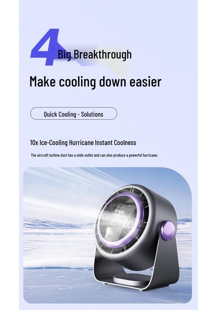 Desktop Mini Fan with 100-Speed Digital Display, USB Charging, and Turbine Air Circulation for Office Use