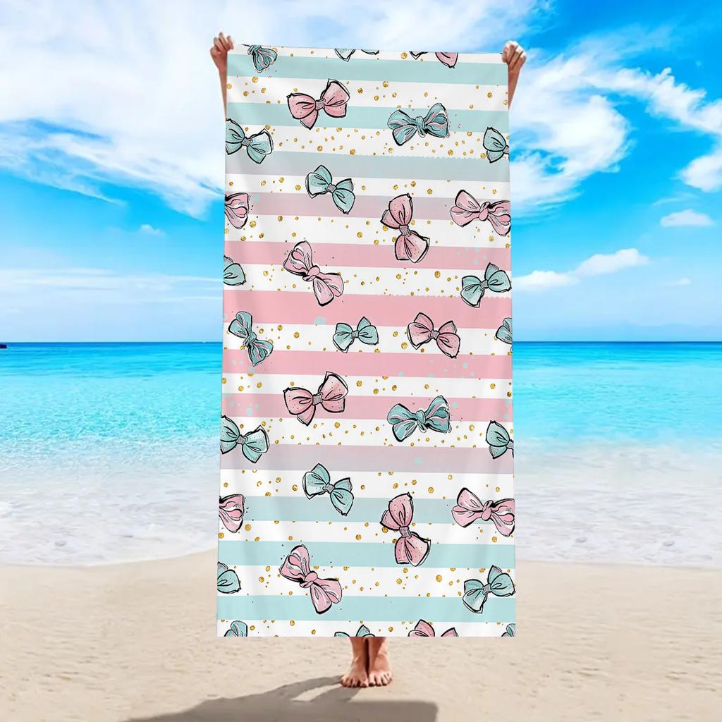 1pc Cute Love Bow Pattern Ultra-fine Fiber Beach Towel, Beach and Swimming Quick Drying Absorbent Beach Towel