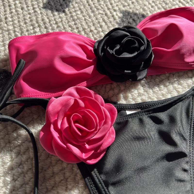 Sexy 3D Flower Strapless Bandeau Bikini Women Swimwear Female Swimsuit Two-pieces Bikini Set High Cut Bathing Suit Swim Lady