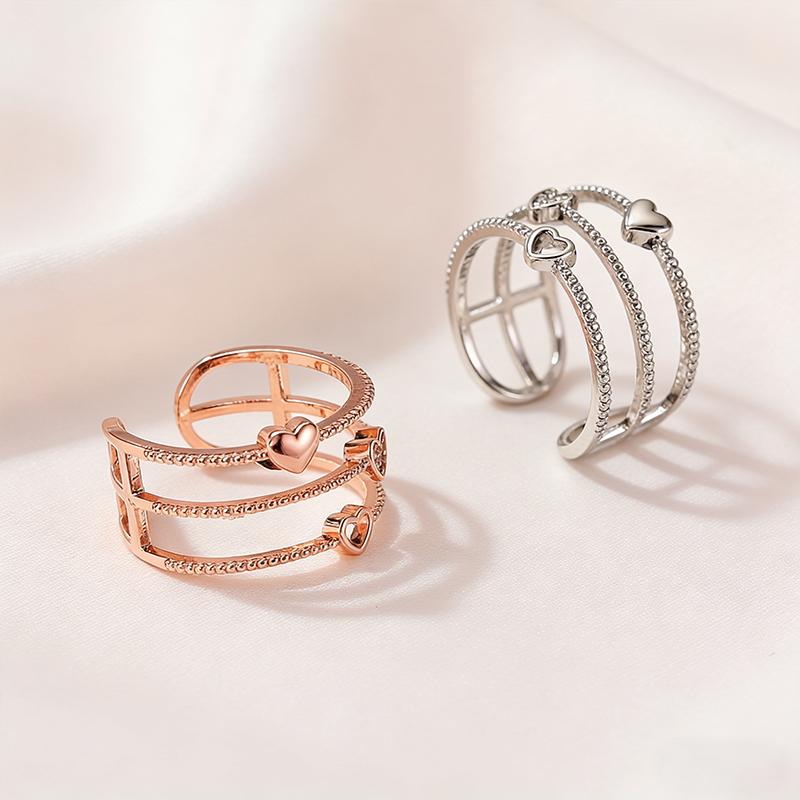 Fashionable women's simple multi-layer hollow heart personalized temperament versatile ring sweet anniversary commemorative ring