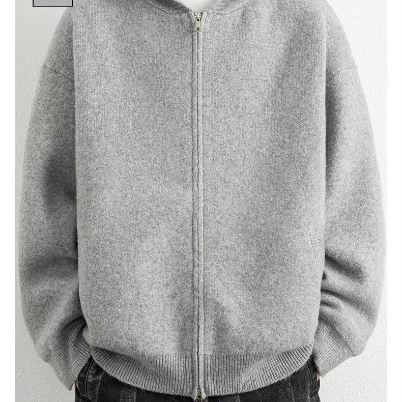 Legible Autumn Winter Casual Sweaters Men Solid Color Hooded Sweatercoats Male Loose Zip-up Knitted Cardigan Man