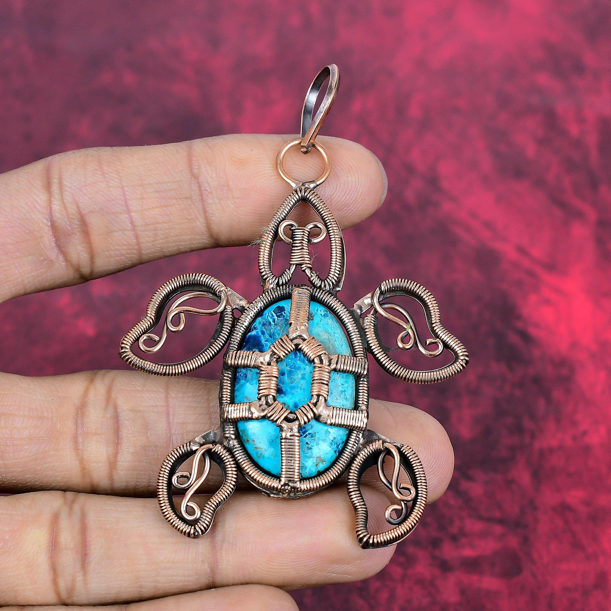 Chrysocolla pendant copper wire wrapped pendant tortoise gemstone pendant copper wire jewelry handmade birthstone pendant anniversary gifts