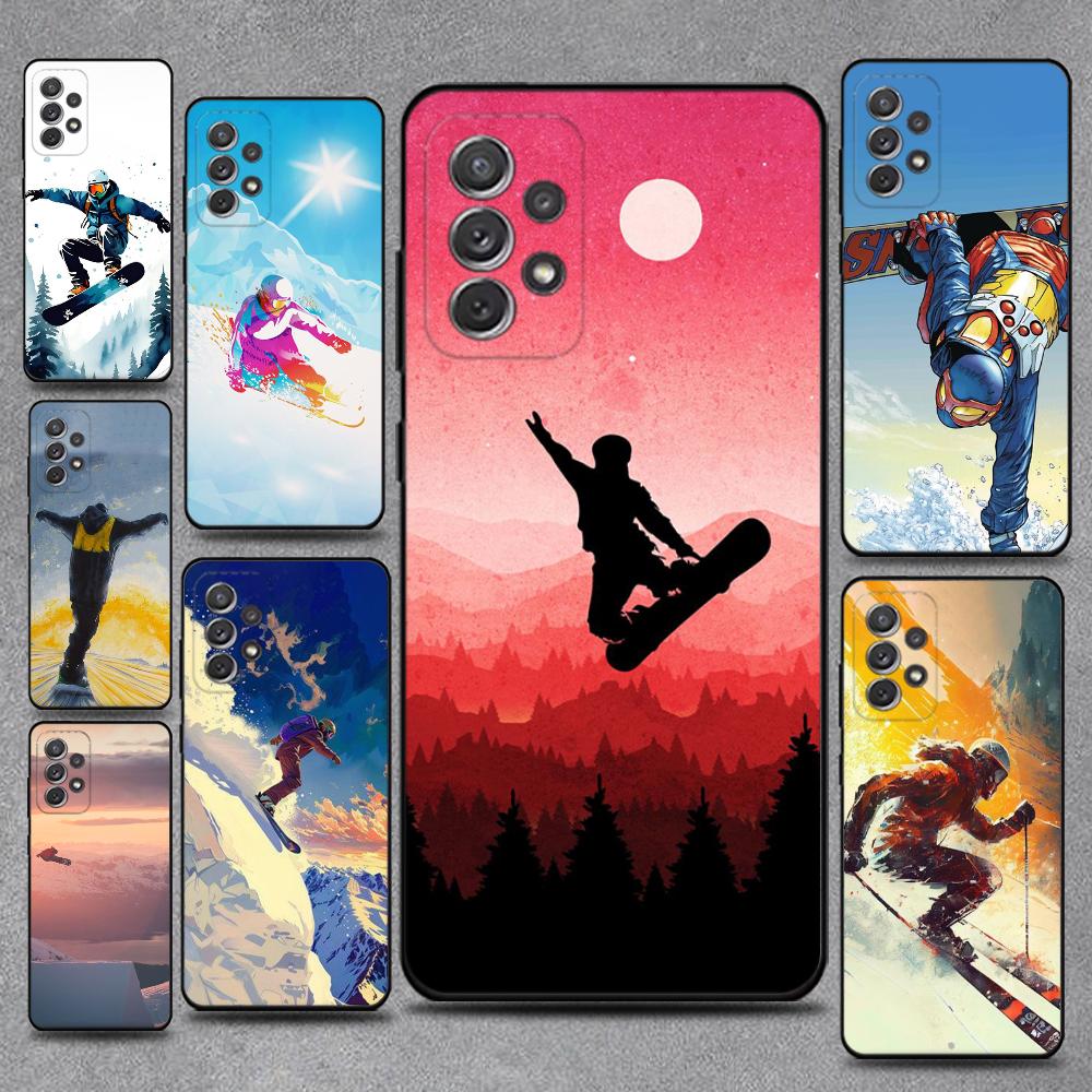 Skiing Snow Snowboard Ski Phone Case For Samsung S25,S24,S21,S22,S23,S30,Ultra,S20,Plus,Fe,Lite,Note,10,9,5G Black Cover
