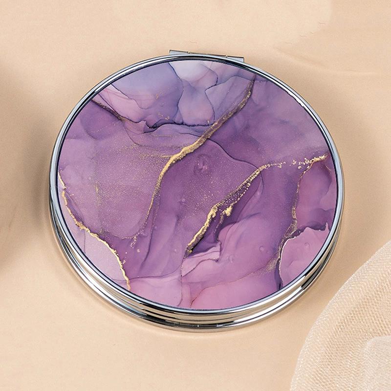 Streifenmuster Vintage Hand Damen Mini Kompakt Make-up Spiegel Tragbar Grün/Lila/Blau Taschenspiegel