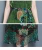 Summer Green Vintage Floral Print Dresses Women O-Neck Short Sleeve Silk Dress Size Plus S-5XL
