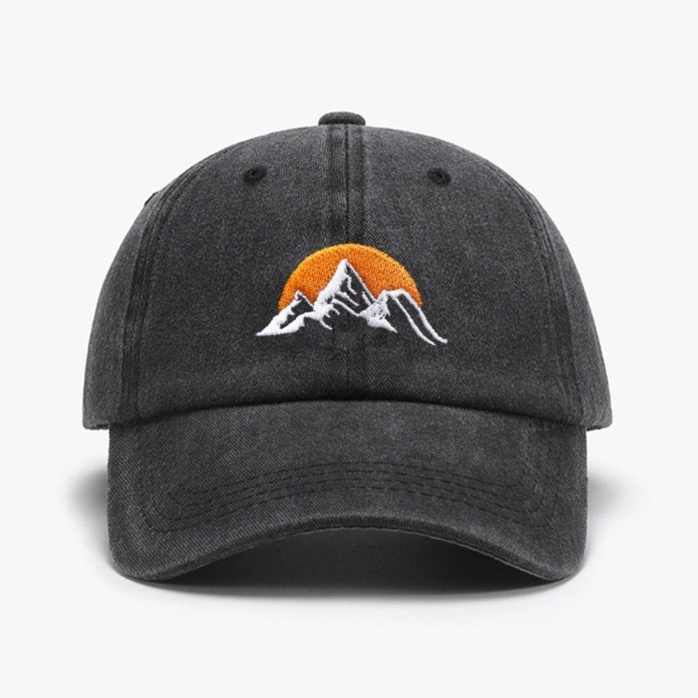 Vintage Sunset Pattern Embroidery Baseball Cap Visor Washed Cotton Baseball Hats Adjustable Sunscreen Hats For Man Women