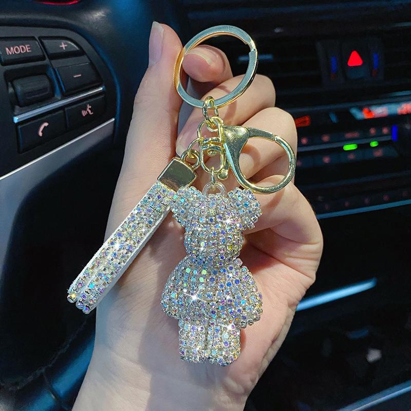 Creative Diamond bear Car Keychain hand-made luxury keychain rhinestone keychain Bag Pendant Doll girl gift pendant