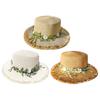 Sun Hat Wide Brim Floppy Edges Breathable Woven Straw Hat with Chrysanthemum Garland Lightweight Summer Beach Travel Hat