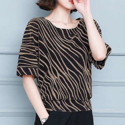 2021Summer Short Sleeve Striped Blouse Women Cotton Casual O Neck Plus Size Women Shirt Ladies Tops 10126