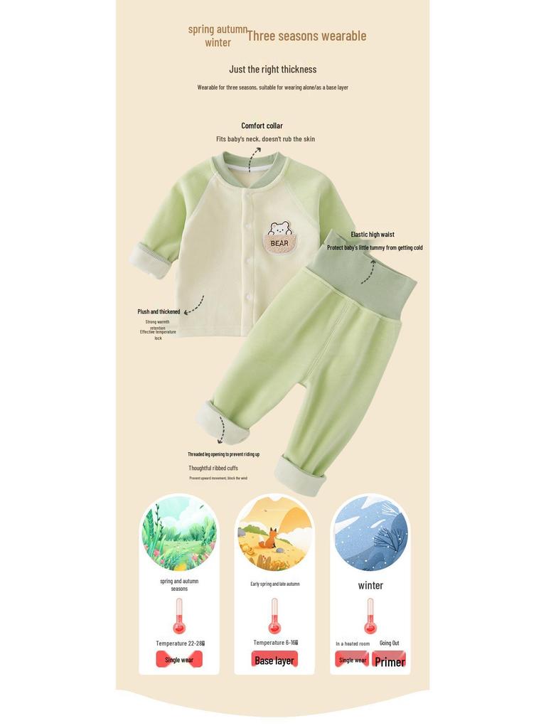 Baby Fleece Cardigan & High-Waist Belly Protection Two-Piece Winter Set