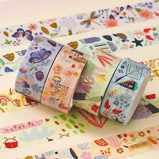 Masking tape 12-piece set cute washi beautiful artwork gold foil DIY craft journal planner scrapbook wrapping gift decoration (rustic animals)