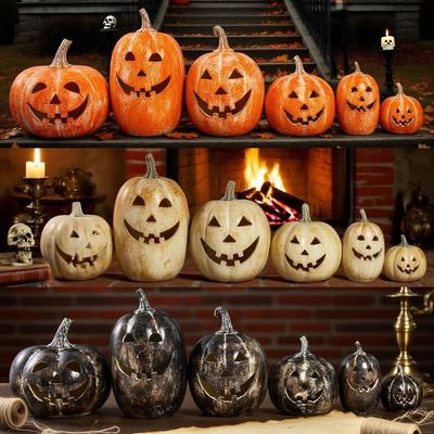 Handcrafted Pumpkin Ornament for Halloween and Fall Designed for Indoor Display with Hollow Center for LED Lights