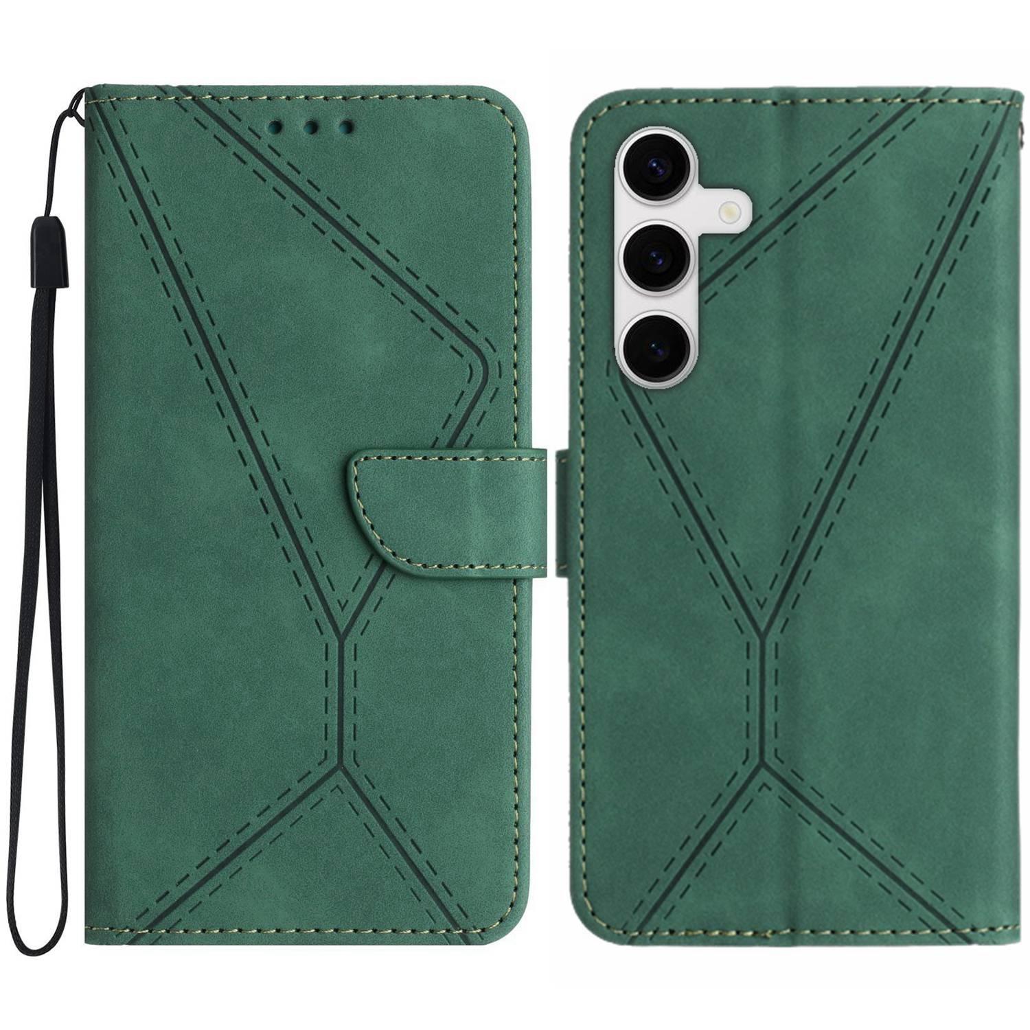 

For Samsung Galaxy S25 FE Case Skin Touch Lines Imprinted PU Leather Flip Phone Cover Green