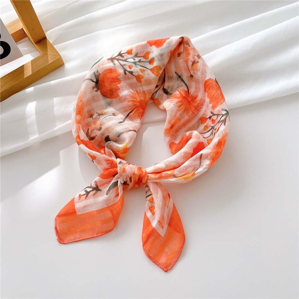 Breathable Spring Silk Scarf Sweat-absorption Square Hijab Scarf Flower Printed Headscarf  Girls