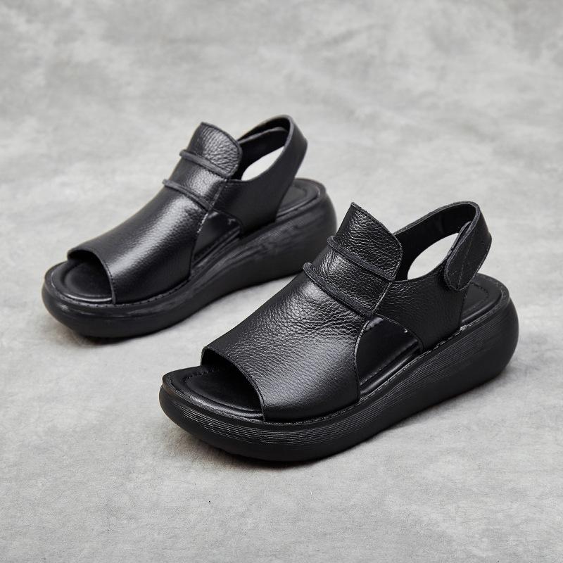 Fashion GKTINOO 2025 Summer Thick Bottom High Heel Flat Platform Sandals For Women Genuine Leather Fashion Wedges Peep Toe Women Sandals