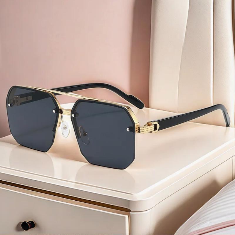 3pcs Polygon Half-Frame Sunglasses Fashion Metal Frame Men Large Square Sun Glasses for Female Male Gradient Traveling Eyewear