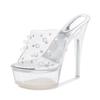 Fashion European and American Nightclub Car Model Catwalk Transparent Rivet Crystal Heel Platform High Heel Sandals Platform Slippers