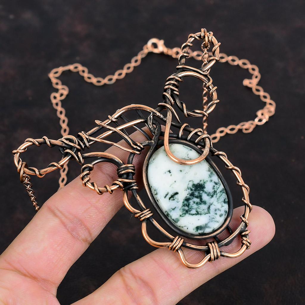 Tree Agate Necklace Copper Wire Wrapped Necklace Unique Copper Jewelry Handmade Adjustable Chain Necklace Gemstone Necklace Gifts For Friend