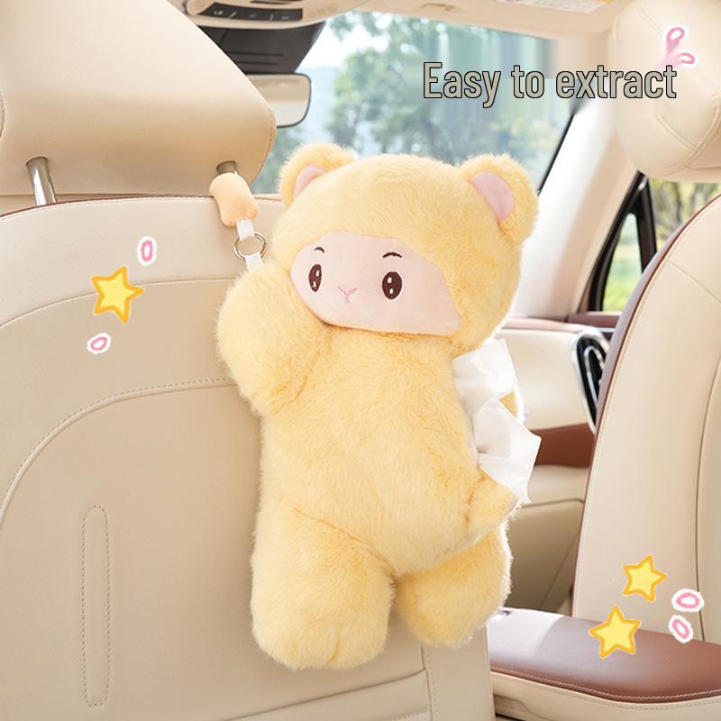 Plush Monkey Car Tissue Holder: Cute Cartoon Doll Pull-Out Tissue Box for Interior.