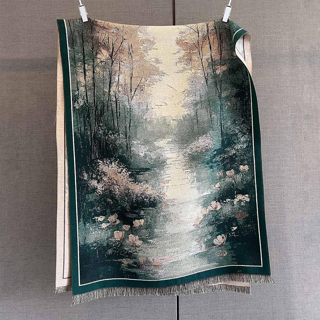 Autumn personalized versatile plant flower print scarf women's imitation cashmere warm windproof scarf with a large shawl tide