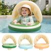 Outdoor Pool Float Baby Swim Ring with Canopy Inflatable Striped for Toddler Sun Protection Boys Girls UV Swimming Safety Seat Handle Water