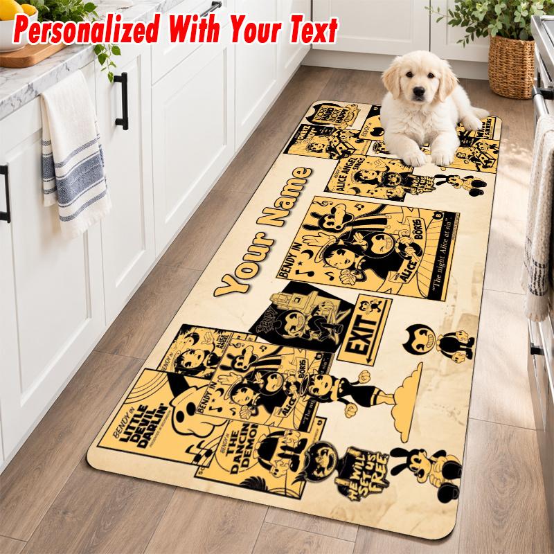 Bendy and the Ink Machine Custom Text Flannel Floor Rug Soft Kitchen Mat Personalized Non Slip Carpet