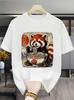 Cute Red Panda Eating Ramen T Shirt Kawaii Animal Graphic Tee Japanese Food Print Summer Top Funny Casual Shirt For Women Men