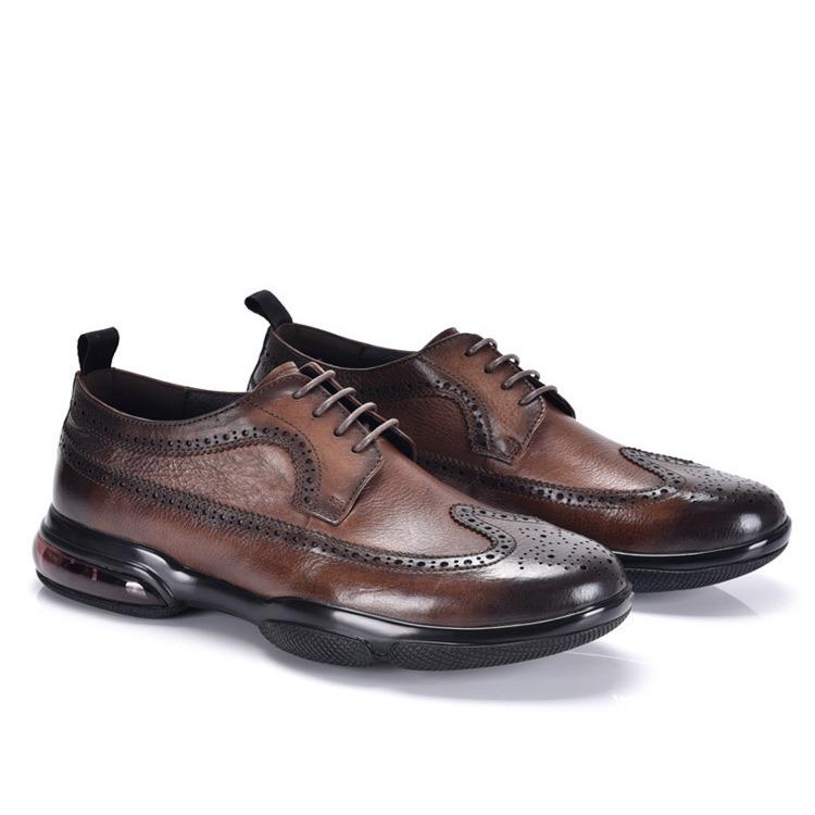 Men s Genuine Leather Brogue Carving Business Casual Shoes, Air Cushion Thick Sole, Retro British Style. 43