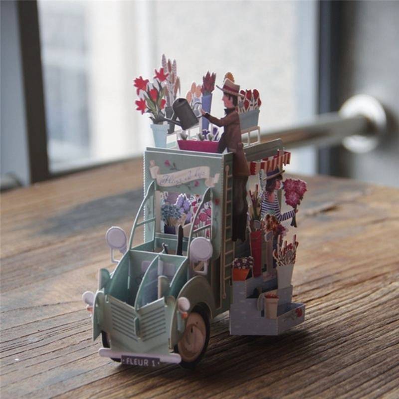 Handgemachte Papier 3D Geburtstagskarte Auto mit Druck und Faltung für festliche Anlässe