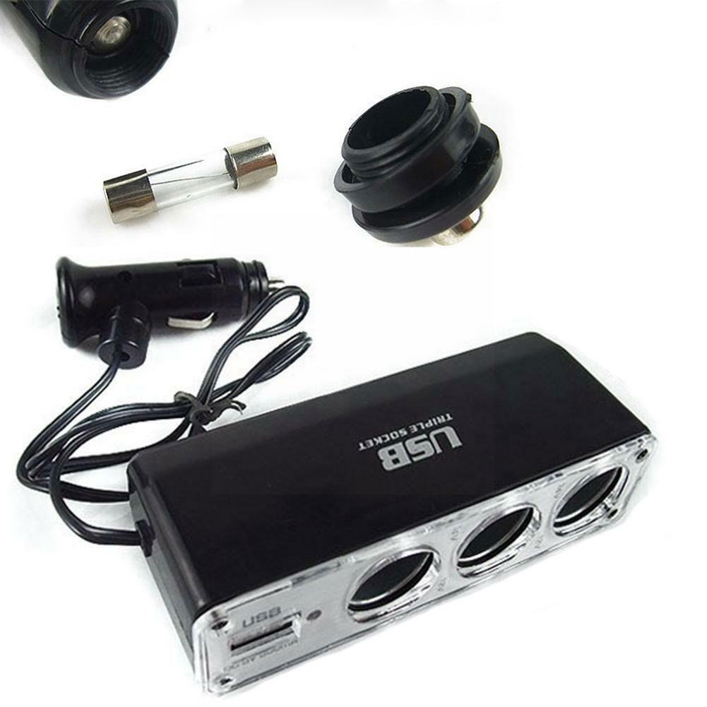 3 Way Multi Socket Car Cigarette Lighter Splitter USB Port Plug With 12V/24V Charger Charger Adapter USB Triple Car charger