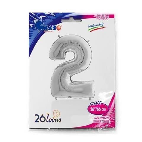 Balon Foliowy Cyfra 2, Srebrna, 66 Cm Grabo