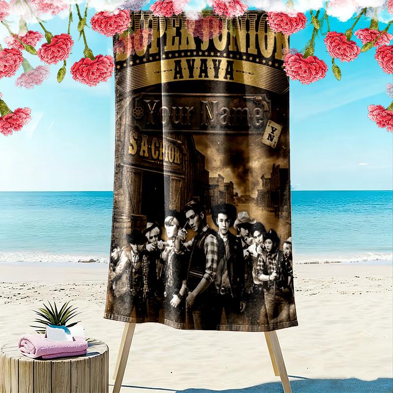 Name Custom Super Junior Poster Print Beach Towel, Large Soft Quick Dry Towel for Beach Camping Swimming