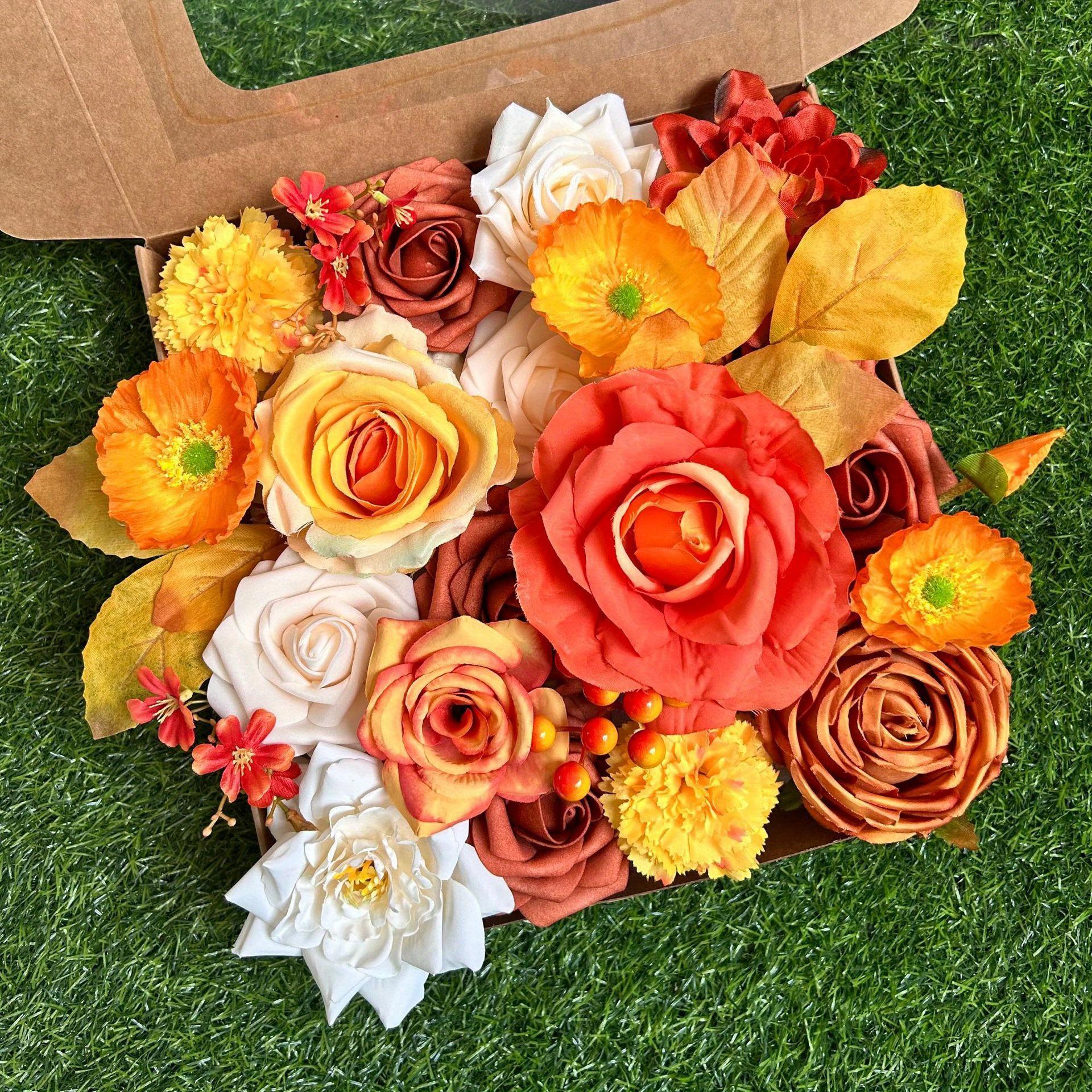 

1 шт. Осенне-зимний оранжевый роза мак искусственный цветок DIY цветочная композиция вечеринка свадьба наружное украшение подарочная коробка цветок