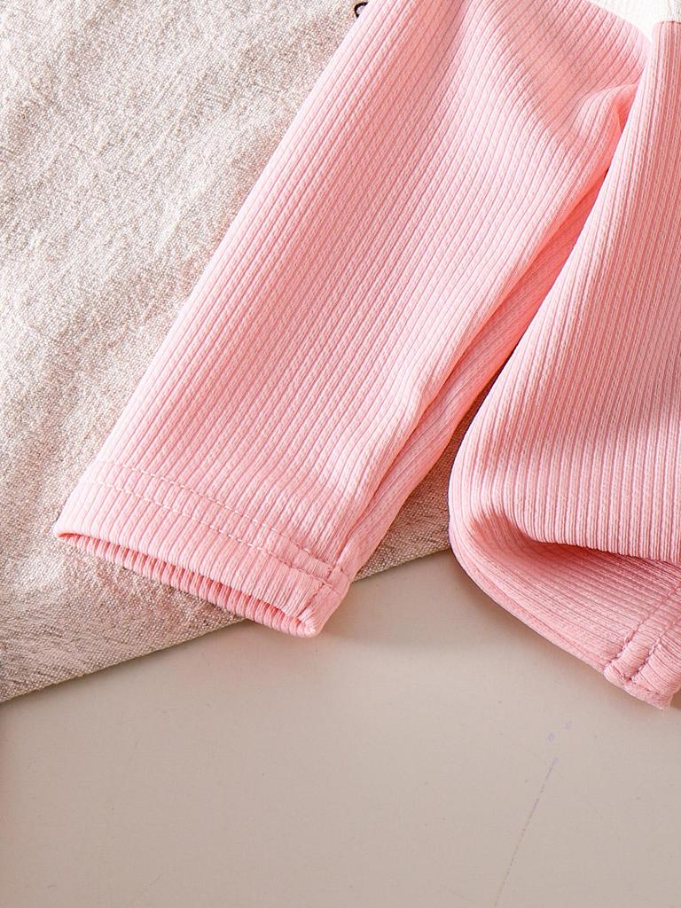 Pink Long-Sleeve Shirt & Pants Set for Girls - European & American Style