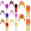 Kids Girls Acrobatics Dance Performance Set: Long Sleeve Shiny Rhinestone Color Block Crop Top with Cross Back Cutout & Flared Pants