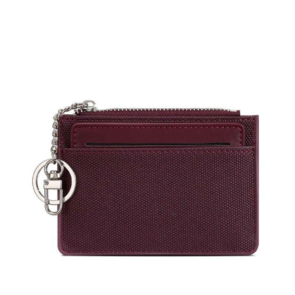 

with Keychain Women s Short Wallet Thin ID Credit Card Wallet Fashion PU Card Holder Lady темно-червоний колір