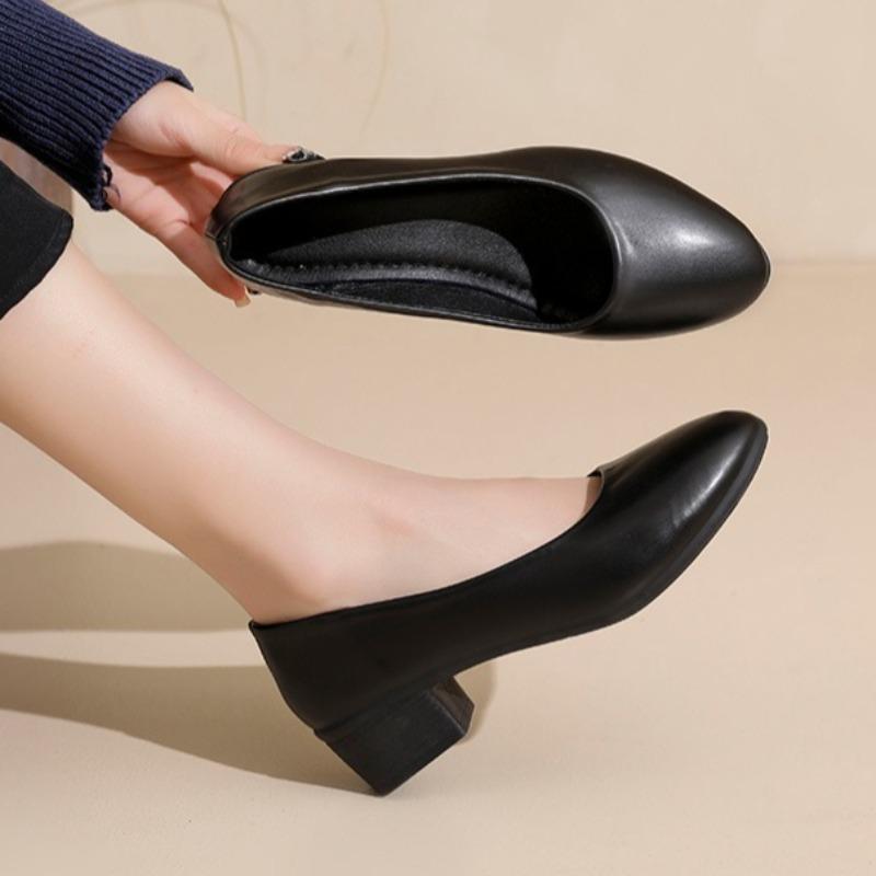 

Kitten Heel Single Shoes Fashion Round Toe Shallow Mouth Slip-on Soft Sole Low Top Shoes 42 чорний