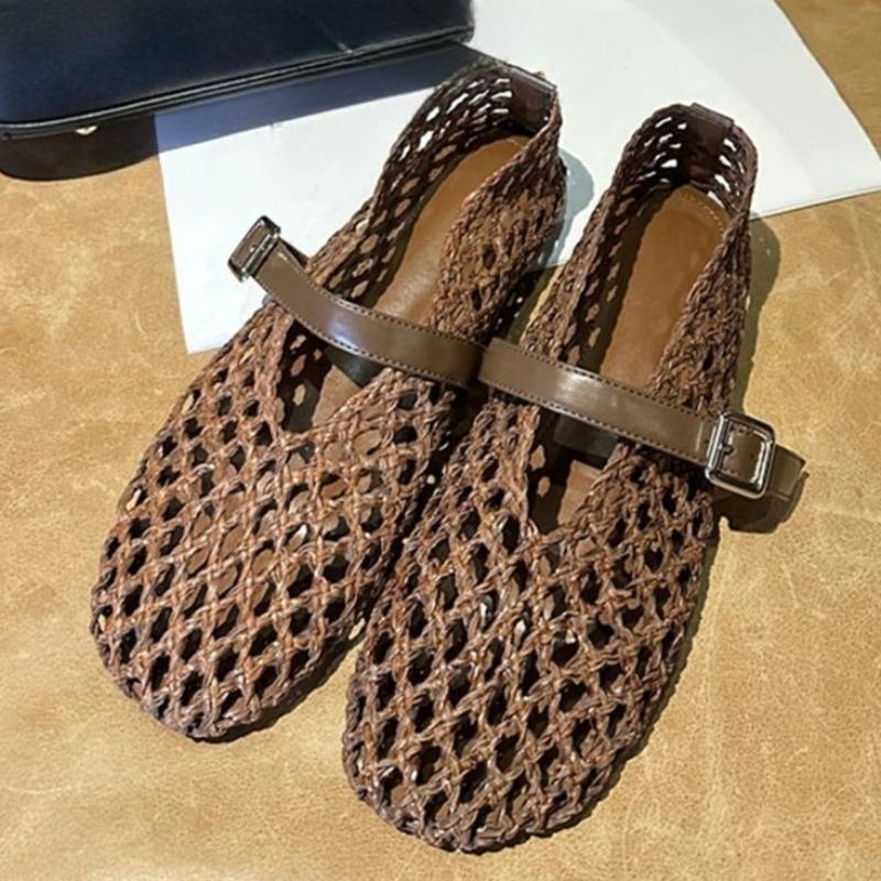 Eilyken Hollow Out Flat Sandals Women Buckle Strap Shoes Breathable Slip on Summer Casual Mules 35