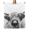 Black and White Highland Cow Throw Blanket Soft Comfort Blanket for Reading Watching TV