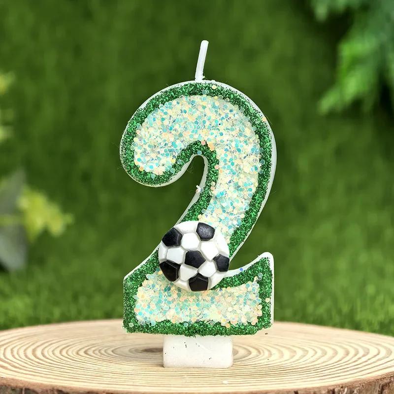 Creative Green Football Fluorescent Birthday Digital Candle Party Supplies Cake Decoration