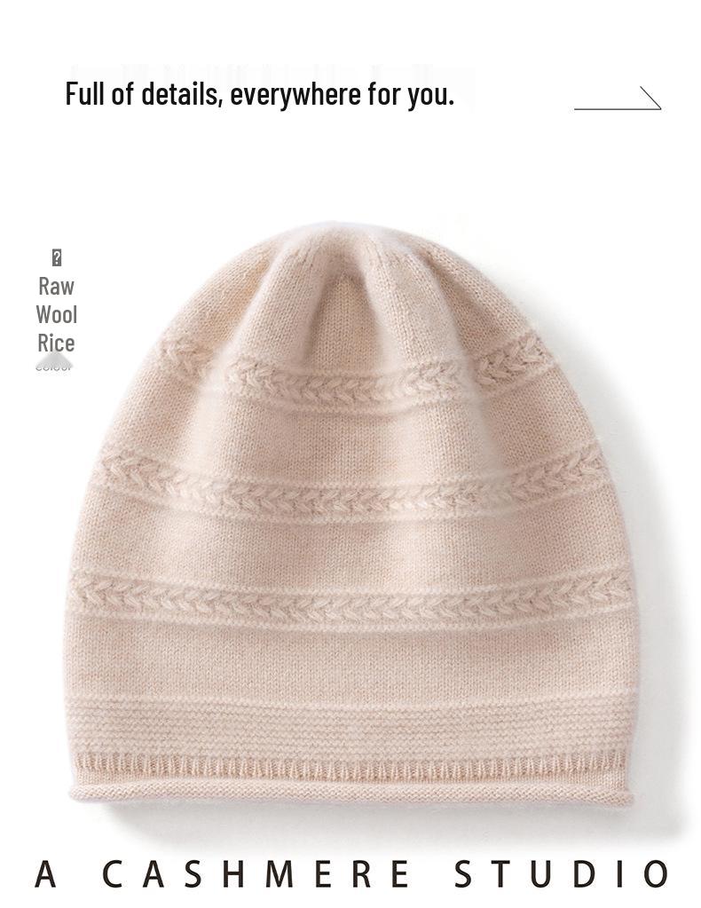 Women's 100% Pure Cashmere Rolled Brim Knitted Hat – New Fashion, Solid Color, Ear Protection, Warm Head Wrap.