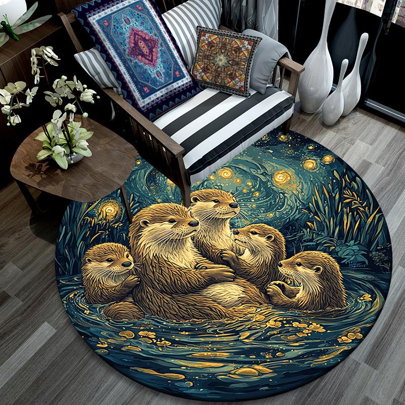 Otters Round Area Rug,Carpet Rug for Living Room Bedroom Sofa Playroom Decor,Non-slip Floor Mat