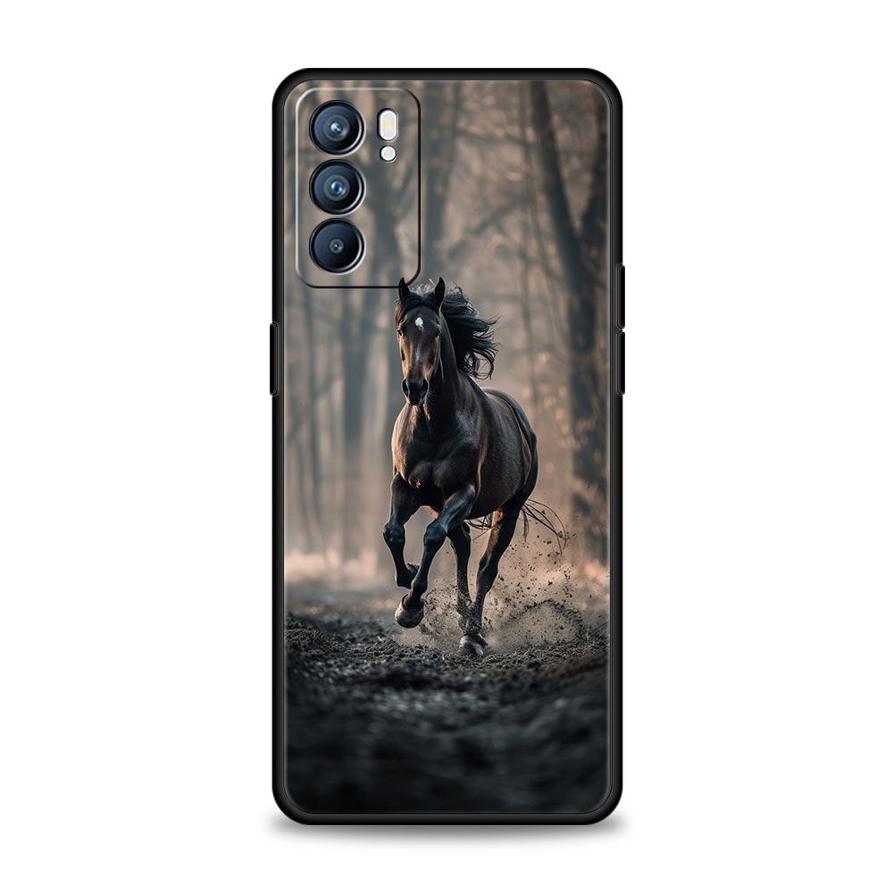 Black White Horses Galloping Case For Oppo Reno13 Reno12 Reno11 F Reno10 Pro A54 5G Find X5 A53 A52 A9 A17 4G A79 A80 A98 Cover