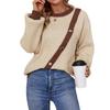 Neuer Herbst- und Winter-Pullover mit Kontrastknöpfen und Rundhalsausschnitt Europäischer und Amerikanischer Laternenärmel-Pullover für Damen