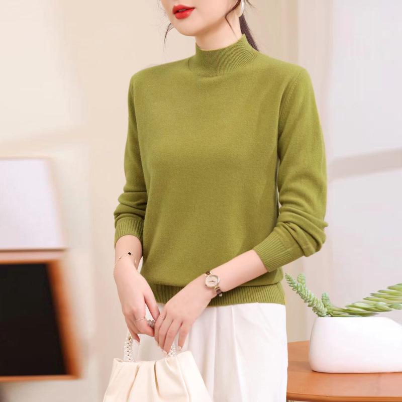 Women's Autumn/Winter Wool Sweater - Half-High Round Neck, Warm Knit Pullover, Ideal Base Layer
